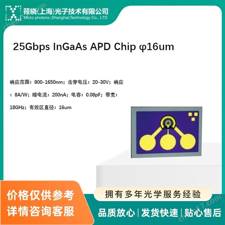 25Gbps InGaAs APD Chip φ16um（銦鎵砷）