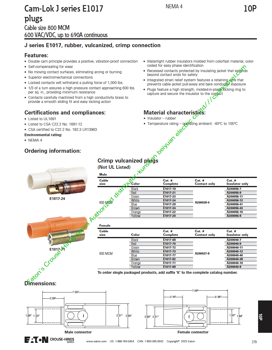 Cam-lok E1017-19,E1017-68插头Plugs,690A